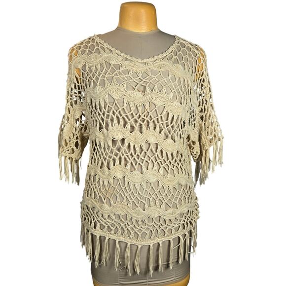 Chicos Womens Size 1 Medium Open Crochet Top Pullover Boho Hippie Festival - Picture 1 of 11